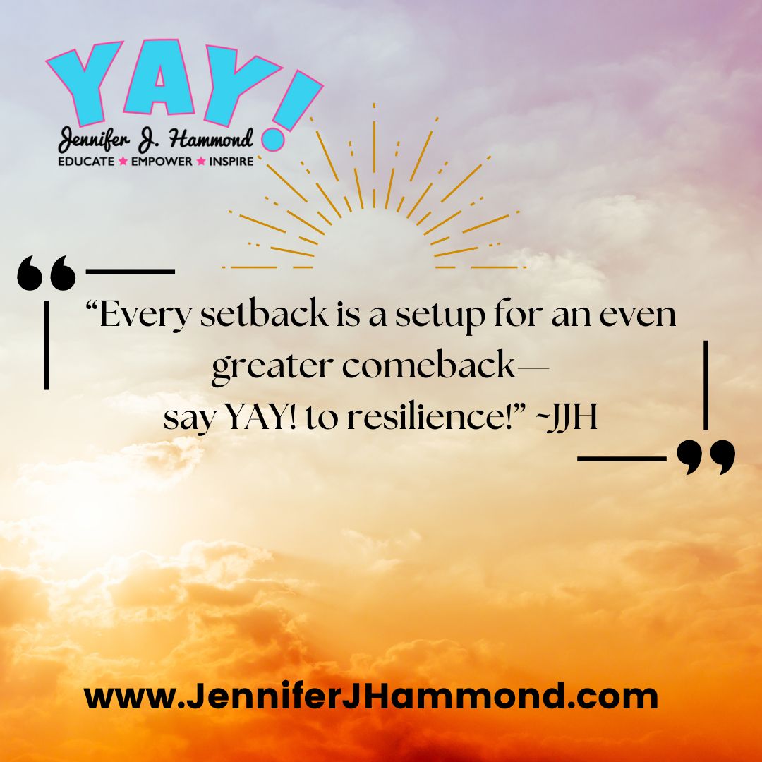 Embrace resilience in the face of challenges! Remember, every setback is a setup for an even better comeback. Say yay to growth and opportunity that awaits around the corner. #ComebackStronger #Resilience #GrowthMindset