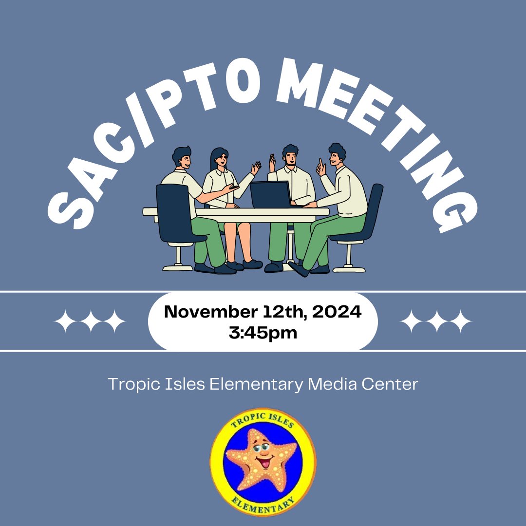 Please join us for our SAC/PTO meeting tomorrow (Tuesday) at 3:45pm in the media center! All are welcome and we hope to see you there!