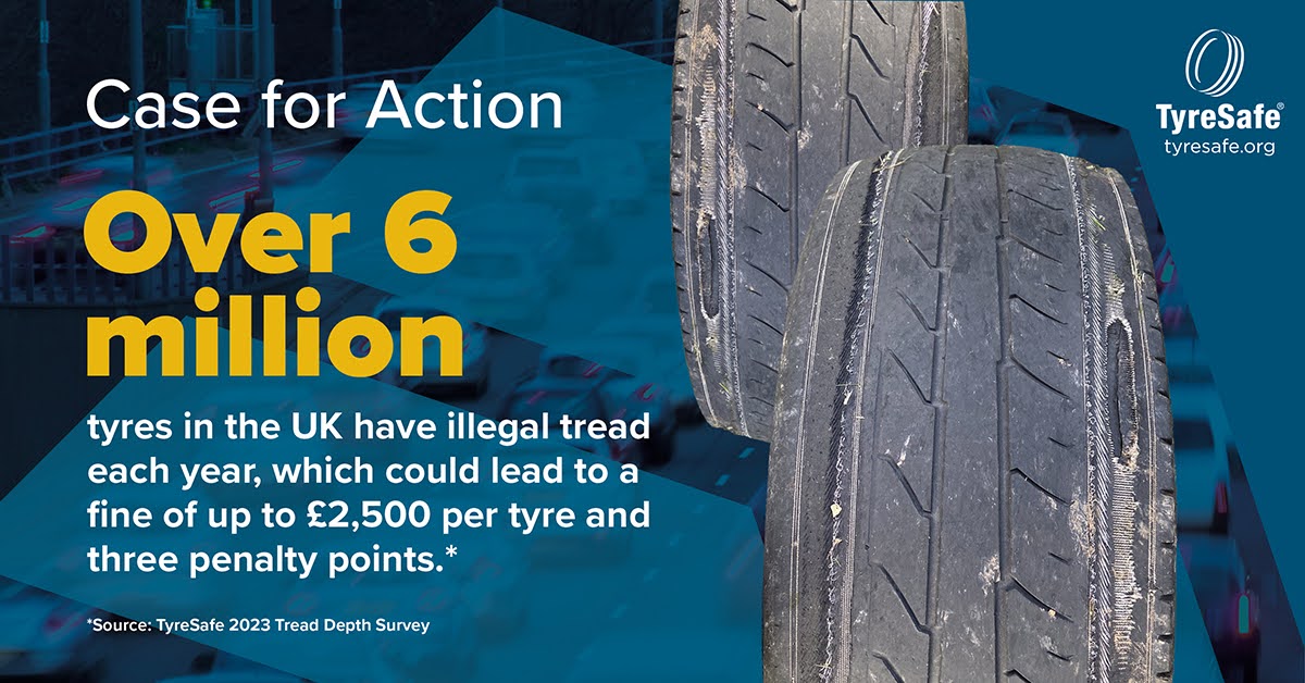 Did you know over 6 million tyres in the UK have illegal tread each year? This not only endangers lives but can lead to fines of up to £2,500 per tyre and 3 penalty points. Regularly check your tyre tread and stay safe on the road. #CheckTyres
