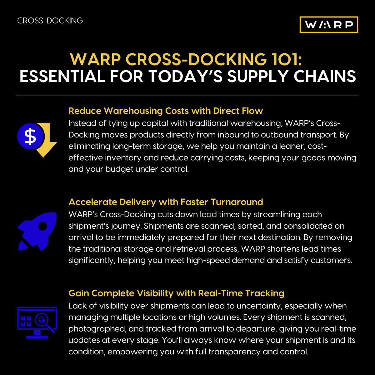 warptechco's tweet photo. WARP Cross-Docking 101: Essential for Today’s Supply Chains
Reimagine logistics with WARP Cross-Docking where speed, savings, and visibility all align.
Book a Strategy Call: https://t.co/v43qxmA1P7
#technology #middlemile #logistics #supplychain #crossdock #freighttech https://t.co/xQp9QrMZnN