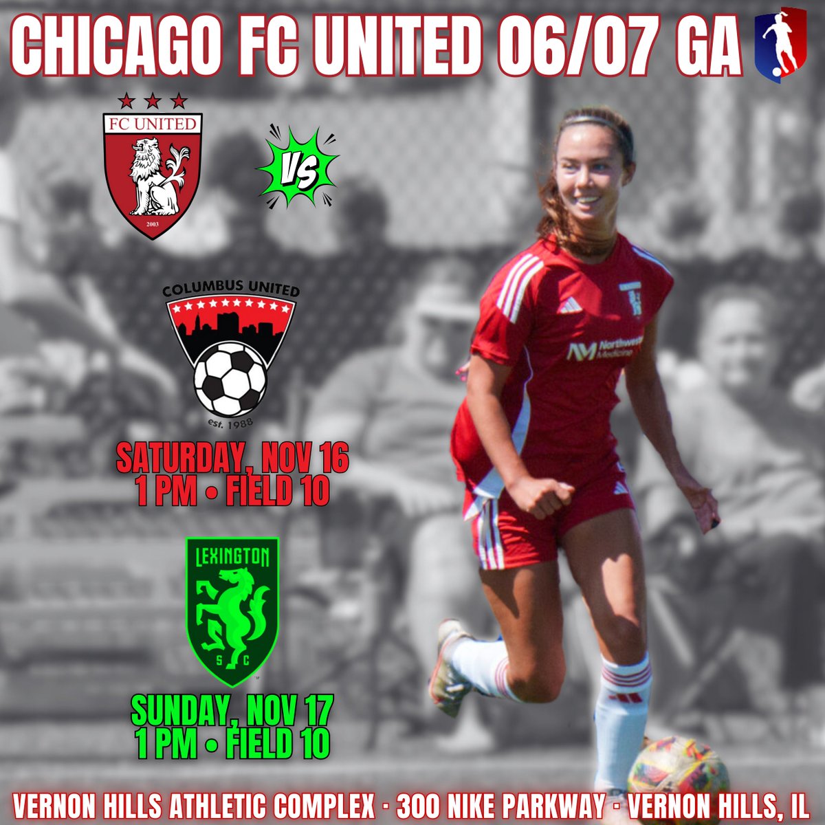 Chicago FC United 06/07 Girls Academy Team (@chicagofcuga07) on Twitter photo ‼️This Weekend‼️
Looking forward to hosting Columbus United & <a href="/LexingtonSC07GA/">Lexington Sporting 2007 - GA</a> teams this weekend!
<a href="/DePaulWSOC/">DePaul Women’s Soccer</a> <a href="/Redbird_Soccer/">Illinois State Soccer</a> <a href="/RamblersWSOC/">Loyola Women's Soccer</a>
<a href="/NIUWomensSoccer/">NIU Women's Soccer</a> <a href="/NUWSoccer/">Northwestern Soccer</a> <a href="/IlliniSoccer/">Illinois Soccer</a> <a href="/UIC_WSOC/">UIC Women's Soccer</a> <a href="/MarquetteWSOC/">MARQUETTE Soccer</a> <a href="/BadgerWSoccer/">Wisconsin Women’s Soccer</a>
<a href="/MKE_WSoccer/">Milwaukee Women’s Soccer</a> <a href="/PurdueSoccer/">Purdue Soccer</a> <a href="/CoachRudyC/">Rudy Cleveland</a> <a href="/ImYouthSoccer/">ECNL/GA/Recruiting/College Soccer</a> ‼️This Weekend‼️
Looking forward to hosting Columbus United & <a href="/LexingtonSC07GA/">Lexington Sporting 2007 - GA</a> teams this weekend!
<a href="/DePaulWSOC/">DePaul Women’s Soccer</a> <a href="/Redbird_Soccer/">Illinois State Soccer</a> <a href="/RamblersWSOC/">Loyola Women's Soccer</a>
<a href="/NIUWomensSoccer/">NIU Women's Soccer</a> <a href="/NUWSoccer/">Northwestern Soccer</a> <a href="/IlliniSoccer/">Illinois Soccer</a> <a href="/UIC_WSOC/">UIC Women's Soccer</a> <a href="/MarquetteWSOC/">MARQUETTE Soccer</a> <a href="/BadgerWSoccer/">Wisconsin Women’s Soccer</a>
<a href="/MKE_WSoccer/">Milwaukee Women’s Soccer</a> <a href="/PurdueSoccer/">Purdue Soccer</a> <a href="/CoachRudyC/">Rudy Cleveland</a> <a href="/ImYouthSoccer/">ECNL/GA/Recruiting/College Soccer</a>