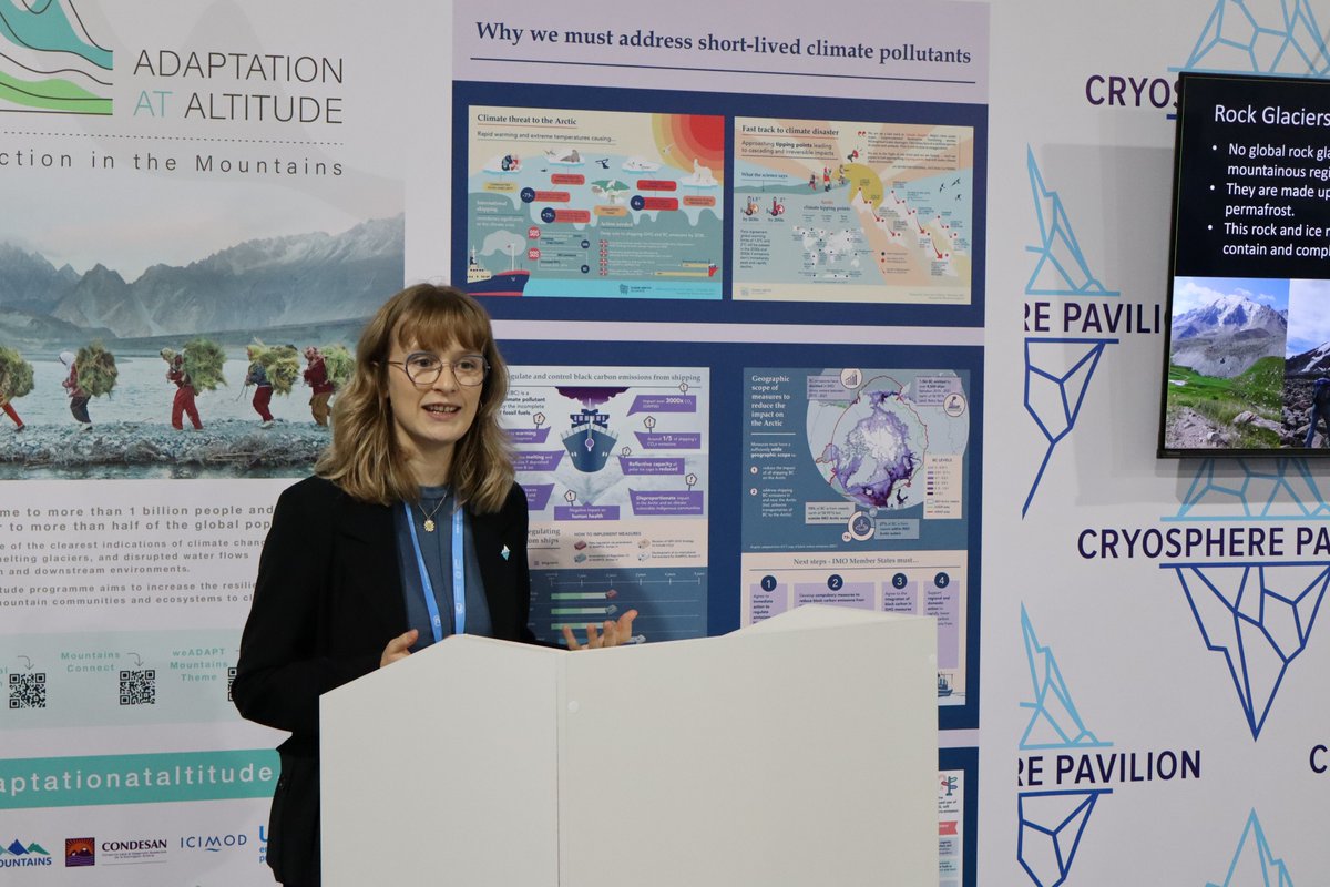 ICCInet's tweet photo. "We are seeing changes across all aspects of the cryosphere, including glaciers, permafrost, and snow."

From high mountain glaciers to meltwater flowing in the darkness beneath polar ice sheets, four young researchers explained why ambitious climate action is needed today #COP29 https://t.co/I5WgbGPpcx