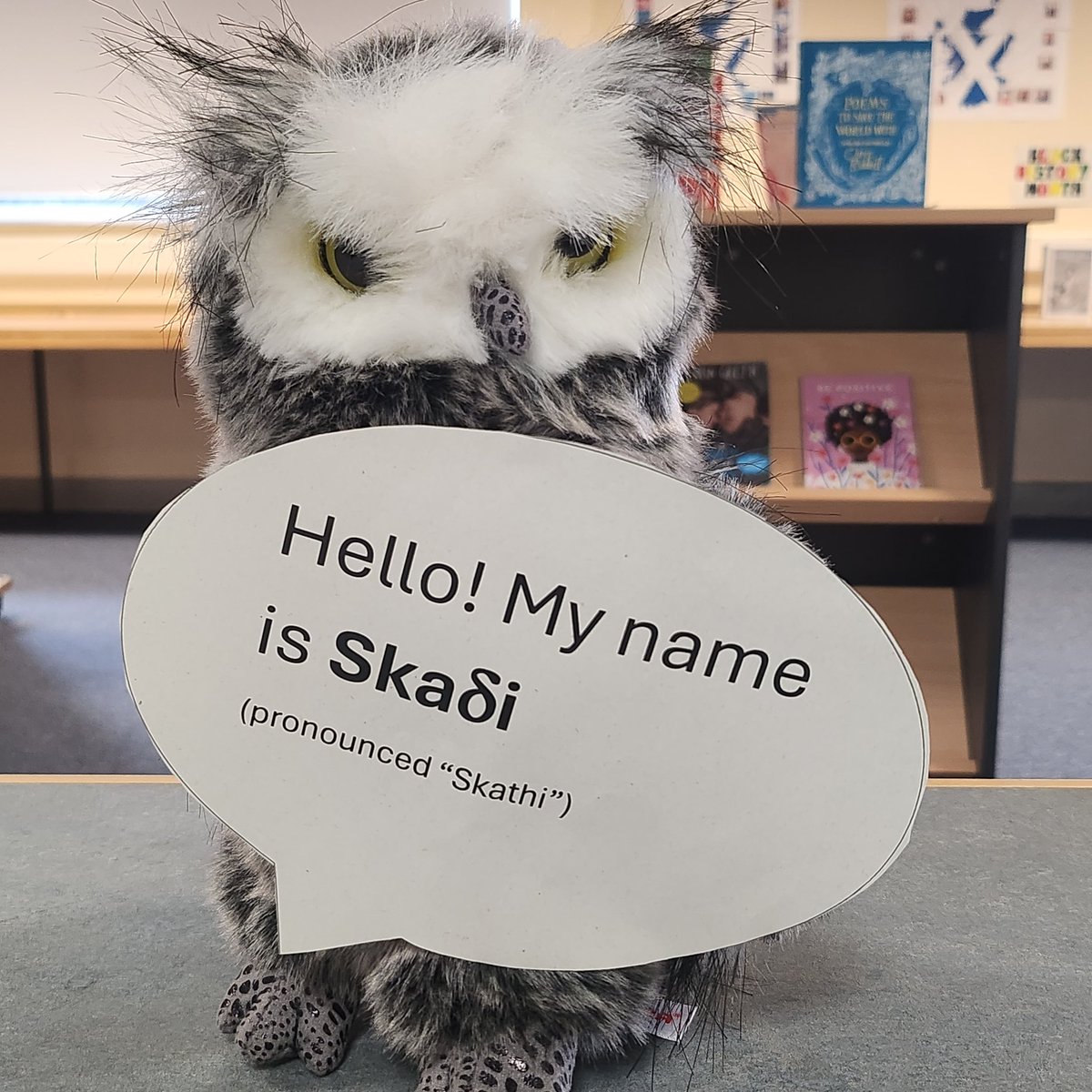 StMMLibrary's tweet image. The new @stmargaretglas @stoswaldsglasg1 #LibraryMascot #LibraryOwl was named today! S3 Carly called on #NorseMythology with the name Skadi, Norse goddess of winter, often depicted with an owl🦉 pantheon.org/articles/s/ska…