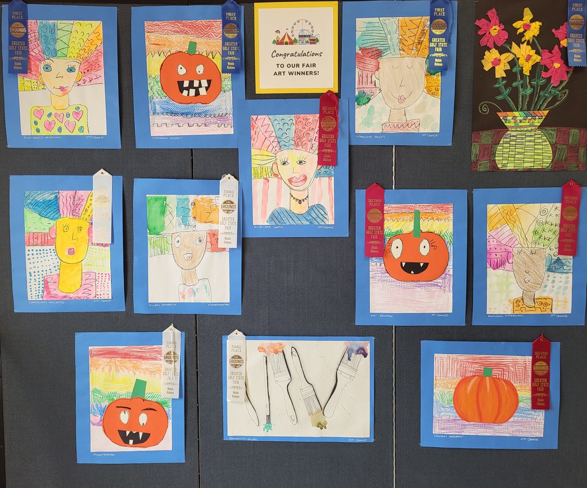 ArtWright7's tweet photo. Congratulations to the talented artists who won big at the Greater Gulf State Fair this year! Your creativity and hard work truly shine. #counciltraditionalschool #councilcomets #elementaryart #IamMCPSS #empowerMCPSS https://t.co/rxWo94XsvT