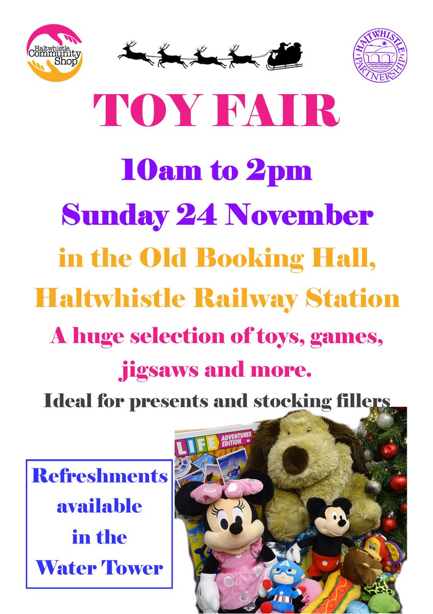 There'll be lots of preloved #toys #games #jigsaws on sale in the Old Booking Hall, #Haltwhistle.  
Make your £s go further. 
#supportinglocal #Christmasgifts #communitysupport #visithaltwhistle