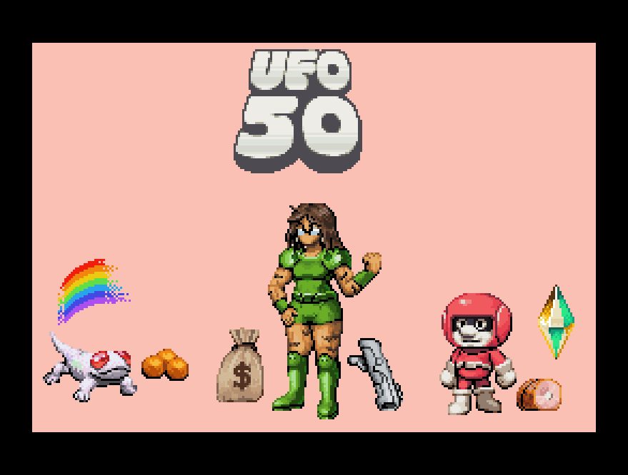 DrSlouch's tweet photo. i've been loving ufo 50 and wanted to pixel 3 characters from some of my favorite games in it #pixelart #ドット絵 https://t.co/Jc34x0msNV