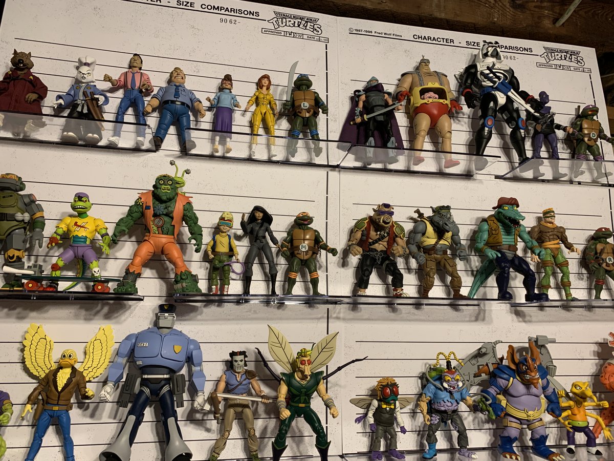 File this under distractions: I've been trying to finish my home office (w/ very limited spare time!) and I'm aiming for some more creative ways to display toys and collectibles. Here's what I'm working on for my <a href="/NECA_TOYS/">NECA</a> TMNT cartoon figures using character guides as a motif.