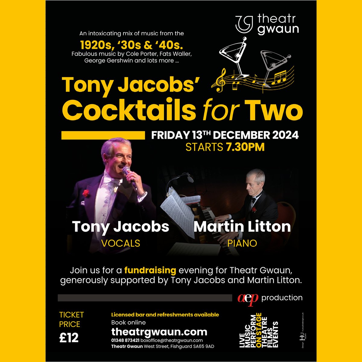 TheatrGwaun's tweet photo. Join us for our December fundraising evening (13/12 @ 7:30) for Theatr Gwaun, generously supported by Tony Jacobs and Martin Litton. It’s set to be ‘an intoxicating mix of music from the 1920s, ’30s &amp; ’40s’.

Book Tickets Here: https://t.co/BugDuo5PaC https://t.co/xnN9Mp2Jmk