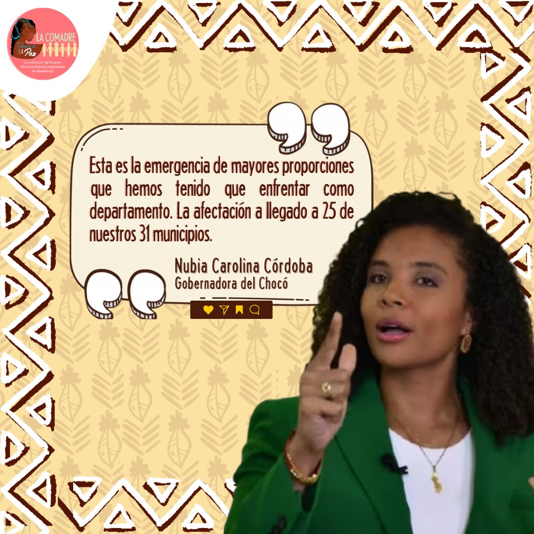 _LaComadre_'s tweet photo. 🫂Nos solidarizamos con el Departamento del #Chocó y toda su gente bella. Exhortamos al Gobierno Nacional  @petrogustavo para que atienda las necesidades de la población y ejecute las acciones prometidas para evitar estos episodios durante el invierno.  #ComadresPorLaPaz💜✨ https://t.co/016qpt09aq