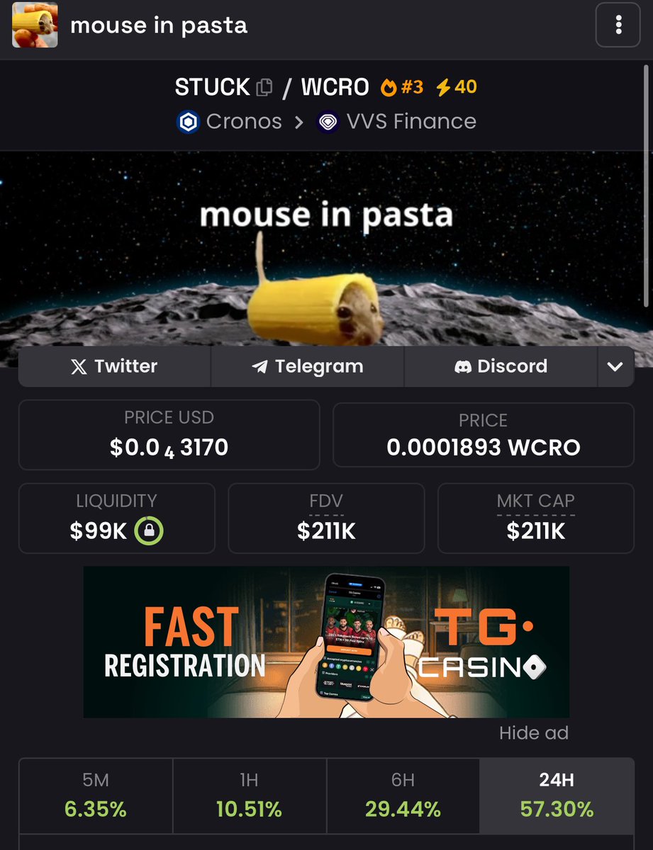Back to 3rd place on Dexscreener ! Make the mouse great again👇🏻

mouse in pasta is a GREAT meme (surely the best meme), funny, attracts the eyes. It is  gradually transformed into a CTO (community take over) memecoin. The team will no longer have any influence over the memecoin