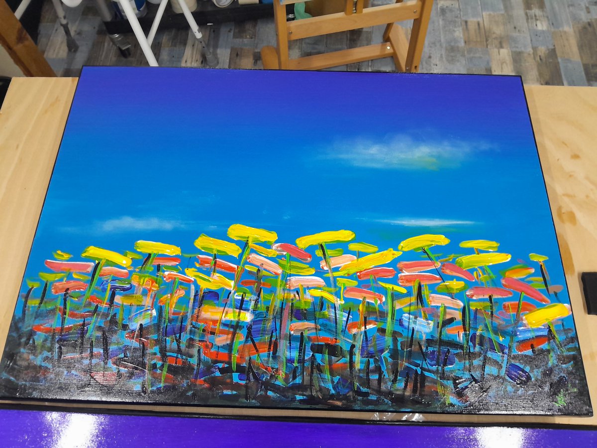 PainlessArtist's tweet photo. My hands are not up to painting today...so the day is not wasted as this was varnished, which brings out the colours. #winsorandnewton 
#CESartist #ThePainlessArtist #spinalinjury #PositiveVibes #ArtInspiration #caudaequinasyndrome #spinal #acrylicpainting https://t.co/4NNjc4l7AQ