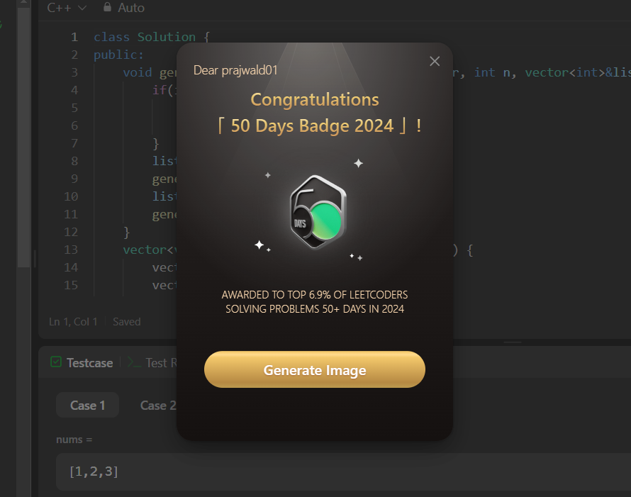 Prajwald012's tweet photo. 50 and Counting!!! 😁😁😁
#codingdays #CodingJourney #CodingChallenge #DSA #LearnInPublic #LearnToCode #100DaysOfCode #LeetCode https://t.co/PZZX2fQUJd