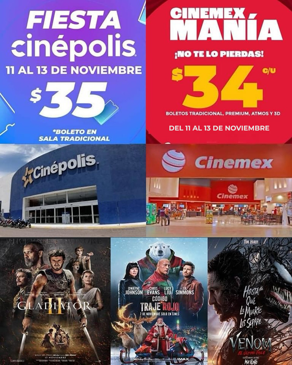tonytacacci's tweet photo. La fiesta del cine regresa de hoy al miércoles, cada uno Cinépolis y Cinemex ahora con su propio naming, e incluyendo experiencias 4D, VIP, IMAX... $35-80. https://t.co/X7zSJbHPm7