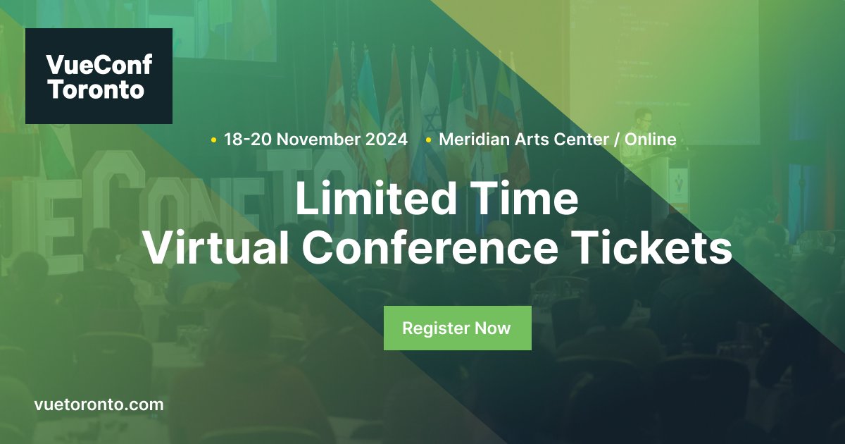 VueToronto's tweet image. 🚨🚨🚨
Due to popular demand, we’ve opened up a limited number of virtual tickets!
Virtual attendees will have access to live-streamed sessions and Q&A sections.
If you couldn’t make it in person but still want to be part of the experience, secure your virtual ticket today…