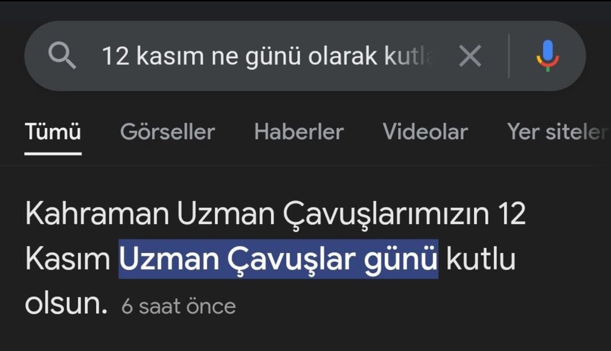 Google bile #12Kasım ın Kahraman #UzmanÇavuş’ların günü olduğunu öğrendi.
Bazılarına daha öğretemedik Malesef...