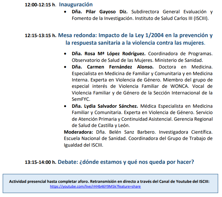 mariabelensanz's tweet photo. 27 noviembre 12:00h: Jornada en el @SaludISCIII - Impacto de la Ley Orgánica de Medidas de Protección Integral contra la Violencia de Género en la Prevencion y Respuesta Sanitaria a la Violencia contra las Mujeres.
https://t.co/EShCgTgu3R https://t.co/dhHMIbRzpL