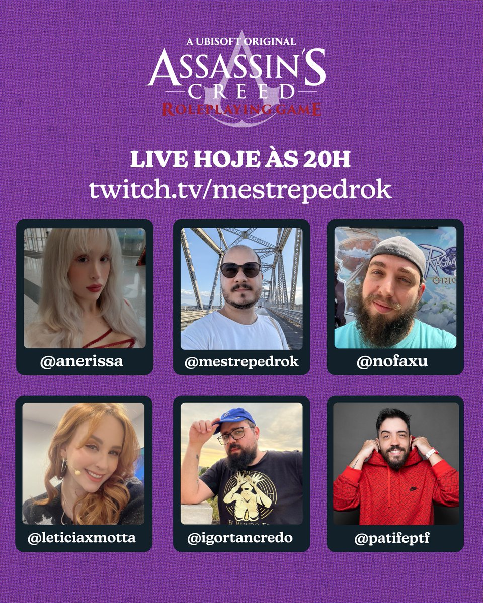 CapyCatGames's tweet photo. Estamos na última semana da nossa pré-venda de Assassin’s Creed RPG!

E hoje teremos o último capítulo da história contada em live por nossos convidados  Nerissa, @nofaxu , @mestrepedrok,@igortancredo, Patife e @leticiaxmotta. 🎲

Conheça o desfecho da nossa mesa de Assassin’s Creed hoje às 20h, ao vivo no canal do @mestrepedrok!

Assassin’s Creed RPG já está em pré-venda no Catarse! É só acessar https://t.co/P4OLBJLefW ou clicar no link na nossa bio. 🔥