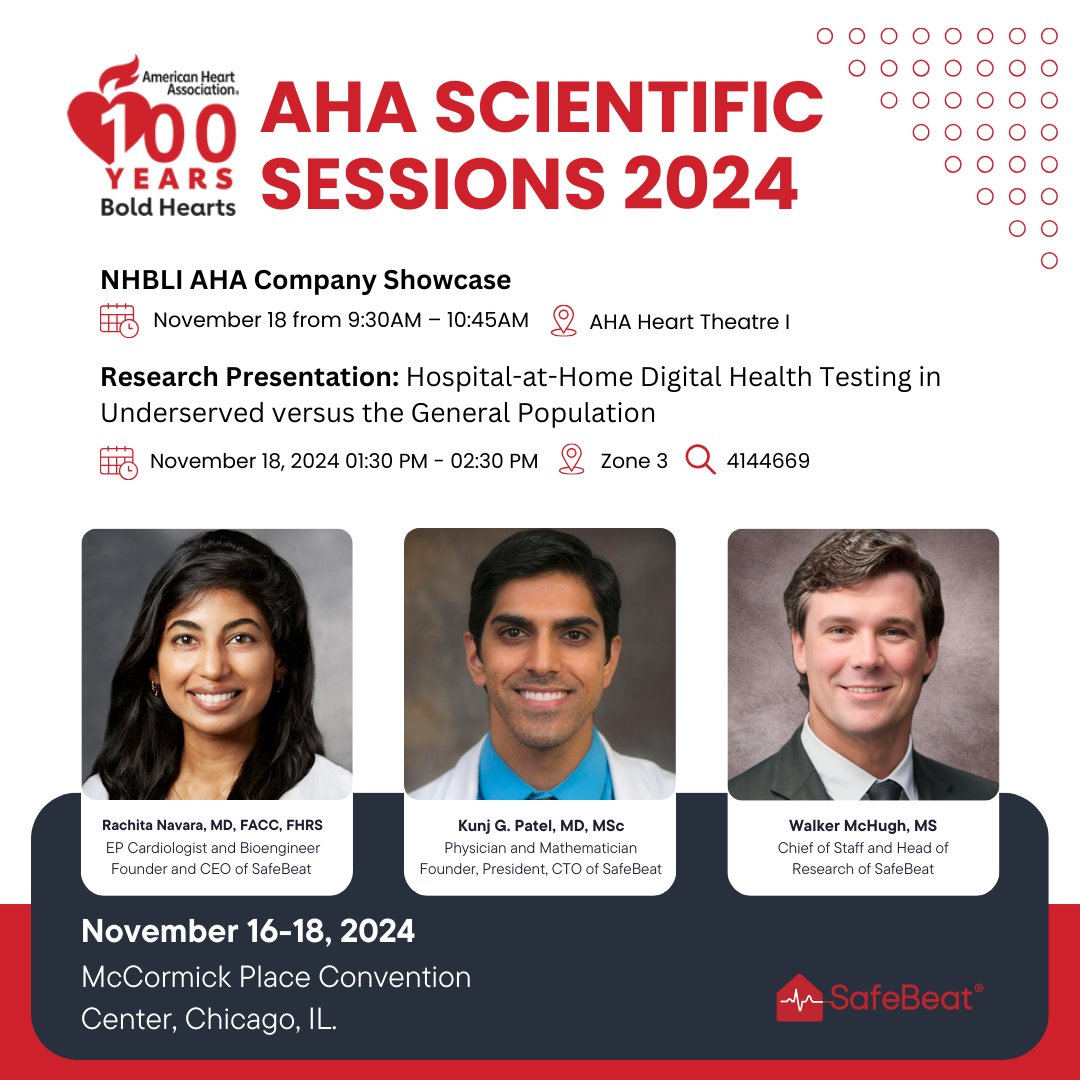Rachita Navara, MD FACC FHRS (@drrachitaep) on Twitter photo Excited to share that <a href="/SafeBeat/">SafeBeat Rx</a> has been invited to present at the prestigious NHBLI AHA Company Showcase at #AHA24, in addition to presenting our original research. Looking forward to connecting and advancing cardiac care <a href="/AHAScience/">AHA Science</a> Excited to share that <a href="/SafeBeat/">SafeBeat Rx</a> has been invited to present at the prestigious NHBLI AHA Company Showcase at #AHA24, in addition to presenting our original research. Looking forward to connecting and advancing cardiac care <a href="/AHAScience/">AHA Science</a>