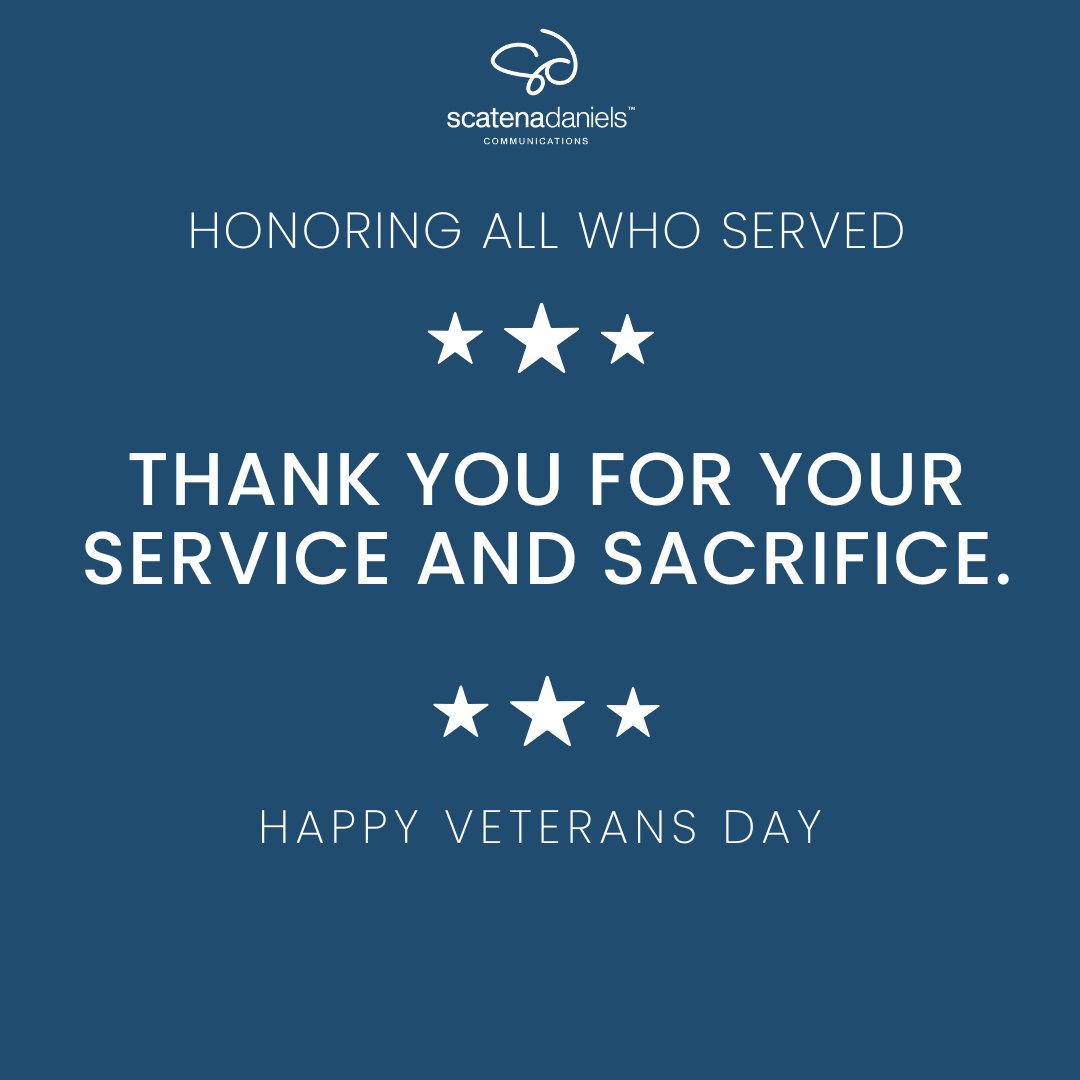 Scatena Daniels Communications would like to thank all Veterans for their service and commitment to our freedom. Reminder: Our office is closed today.