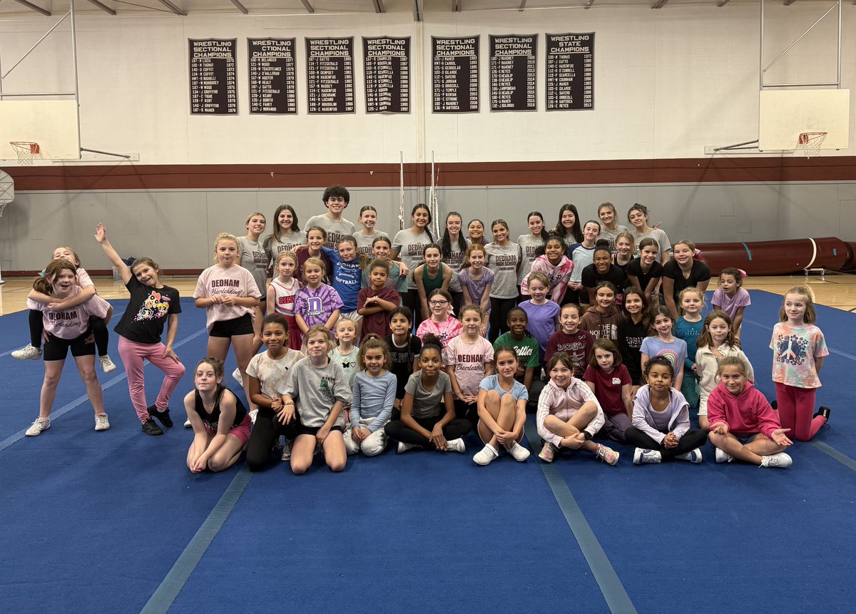 Busy weekend for DHS Cheer, a trip to Quinnipiac to perform at a basketball game and a Dedham Youth Clinic today.