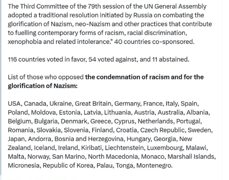 namitverma's tweet photo. How #Silly of the #Western #Alliance of

#US #POTUS #JoeBiden and

with Sulking #UnitedKingdom #EuropeanUnion &amp; #Canada  

to #Vote2024 #against
#Resolution on #Combating 
#Neo #Nazism .. #racism &amp; #intolerance !

Only #serves to #expose #zero #logic of
anti-#Russian #Alliance https://t.co/tVKd0DfZpP