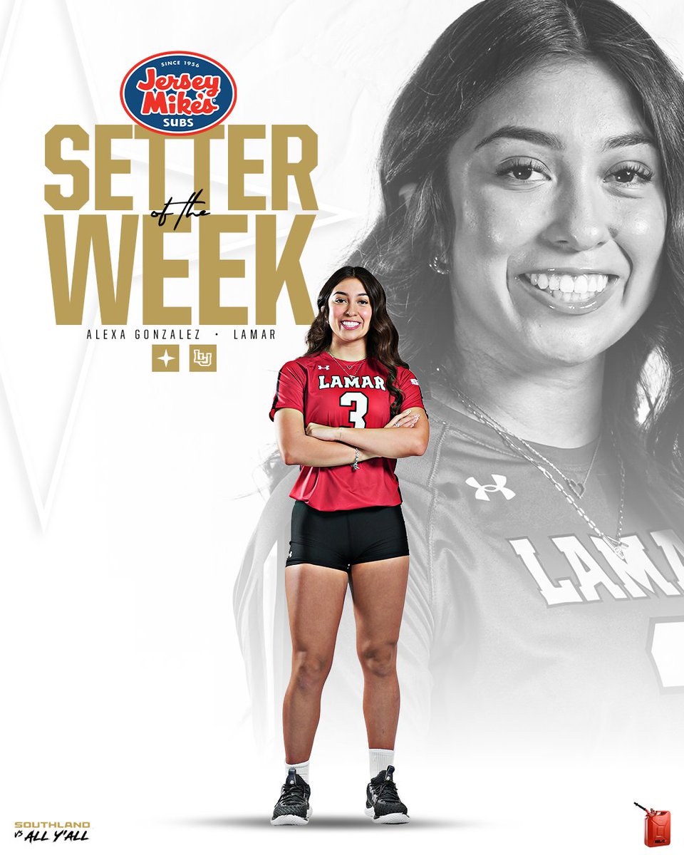 SouthlandSports's tweet photo. FIVE STAR SETTER⭐️

Gonzalez came up big for the Cardinals this week in a pair of five-set victories over Nicholls and McNeese, She totaled 79 assists on the week, seven aces, 19 digs and five kills.

Alexa Gonzalez is the @jerseymikes Southland Volleyball Setter of the Week! 

#GTL x @LamarVBall