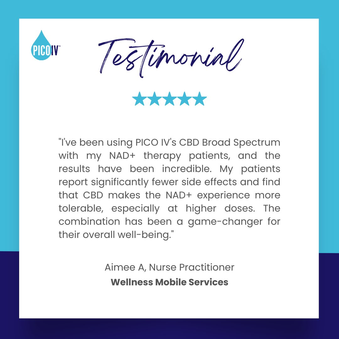 Unlock wellness with NAD+ &amp; PICO IV CBD Broad Spectrum! 🔓 CBD may ease NAD+ side effects, enhancing comfort and maximizing potential benefits. Discover this innovative synergy. 

Sign up to be a PICO Provider at picoiv.com

#PICOIV #NADPlus #CBD #IVTherapy #Wellness