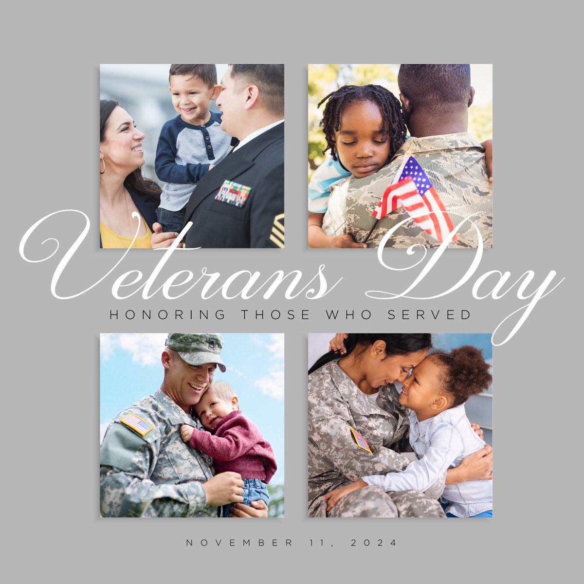 Today, we take a moment to honor the brave men and women who have served our country. We recognize our veterans’ courage, commitment, and sacrifice in defending our freedoms. We thank each one of our nation’s veterans for their service to our country and to the free world.