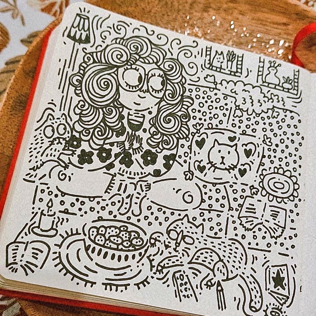 Zelfportret 🤭
Als ik ter ontspanning teken is het resultaat altijd druk, letting it all out!