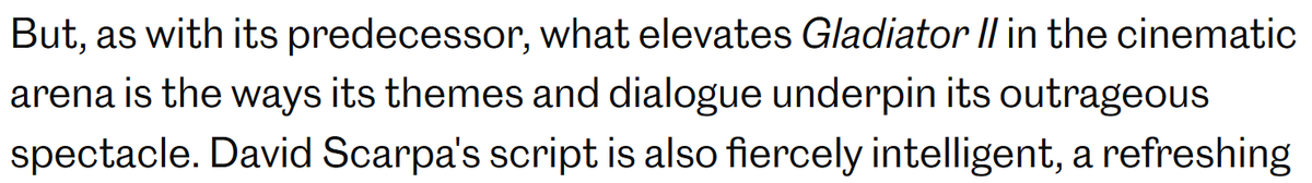 i_zzzzzz's tweet photo. You can be employed by Entertainment Weekly to write sentences like "What elevates Gladiator II in the cinematic arena is the ways its themes and dialogue underpin its outrageous spectacle" https://t.co/hgQTvZHkqV