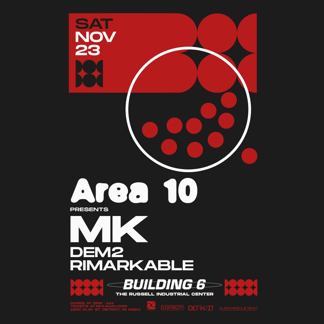 JUST ADDED! 🚀 <a href="/DEM2music/">DEM2</a> + <a href="/iamRimarkable/">Rimarkable</a> are joining Area 10 presents <a href="/MarcKinchen/">MK (Marc Kinchen)</a> landing Building 6 at the Russell Industrial Center on Saturday 11/23 🛸⁠
⁠
paxahau.com 🔗