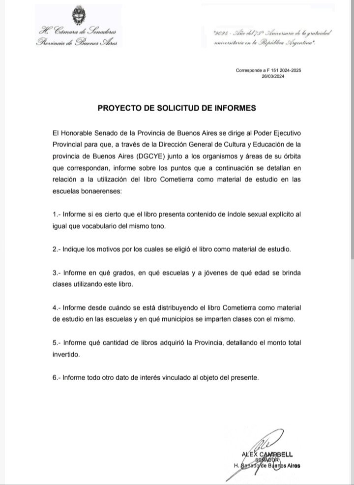 maralaxalt's tweet photo. Desde el mes de marzo el Senador Pcial. @AlexCampbellOK solicitó, a través de un proyecto, que el Gobernador Kicillof informe sobre los textos que, con sexo explícito, entregan en las escuelas bonaerenses. Aún sin respuesta.  Claro! Si para Sileoni la pornografía es literatura. https://t.co/WgFXTCt1XY