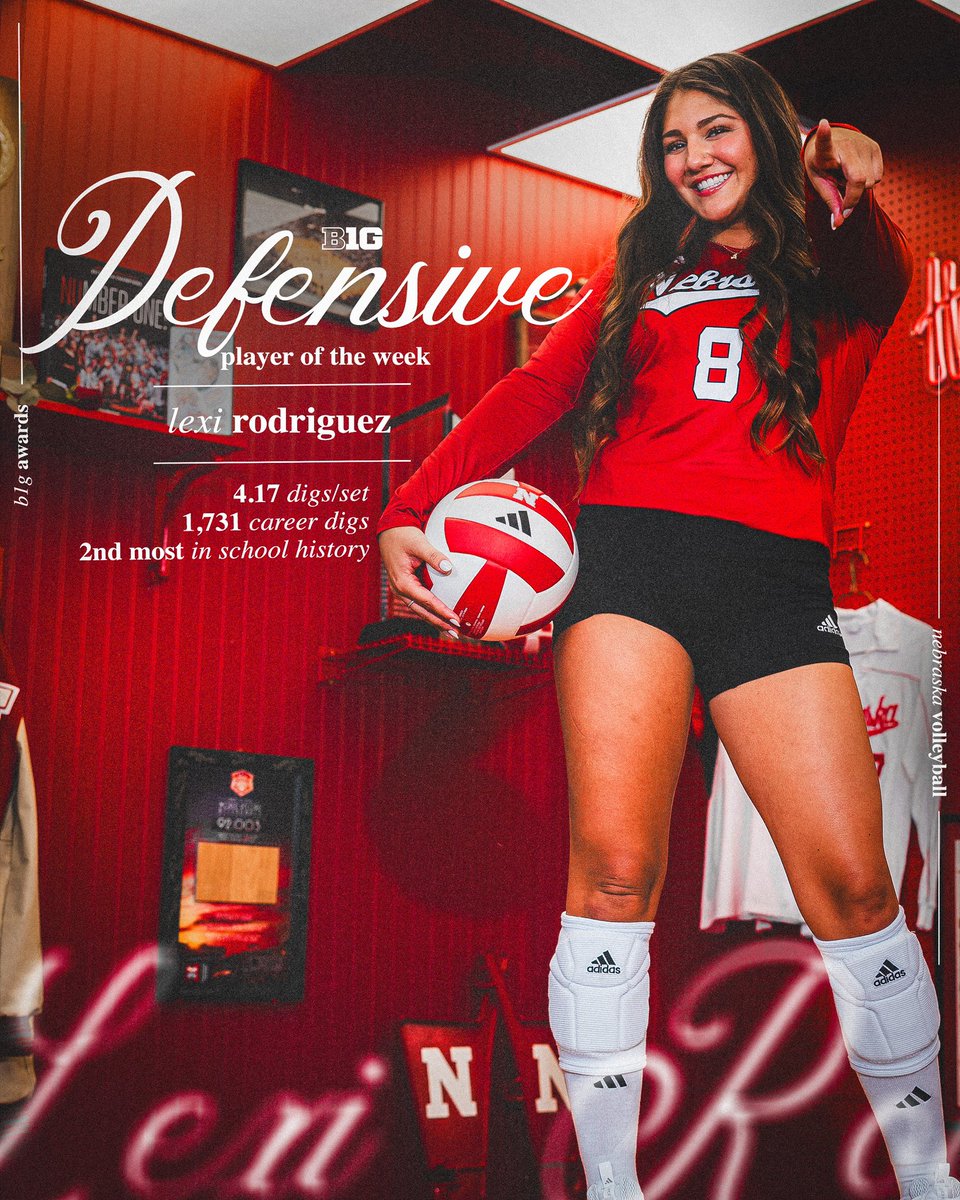 Nebraska Volleyball (@huskervb) on Twitter photo She's that girl ๐โโ๏ธ
<a href="/Alexis14Rod/">Lexi Rodriguez</a> is now 2nd in program history with 1,731 career digs!
Capt. Lexi is your <a href="/B1GVolleyball/">Big Ten Volleyball</a> DPOTW! ๐ซก She's that girl ๐โโ๏ธ
<a href="/Alexis14Rod/">Lexi Rodriguez</a> is now 2nd in program history with 1,731 career digs!
Capt. Lexi is your <a href="/B1GVolleyball/">Big Ten Volleyball</a> DPOTW! ๐ซก