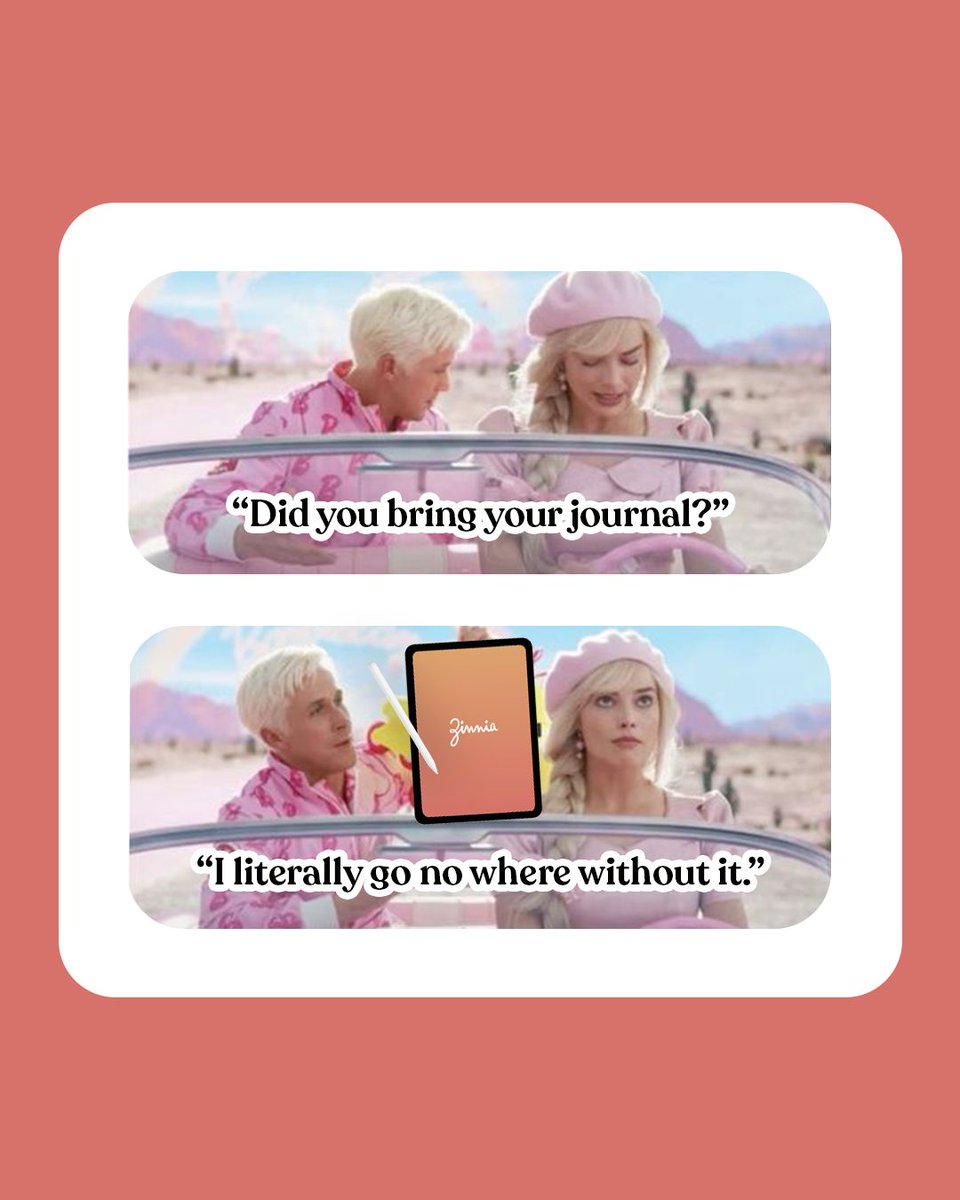 Zinnia's cross-device syncing is *sublime* (sorry we had to) - never leave the house without your journal ever again! 📖🎀 

#zinniaapp #zinniajournal #zinniajournalandplanner #barbiememe #journalmeme #journallols #plannerlols #plannermeme #barbiemoviescene #justplannerthings