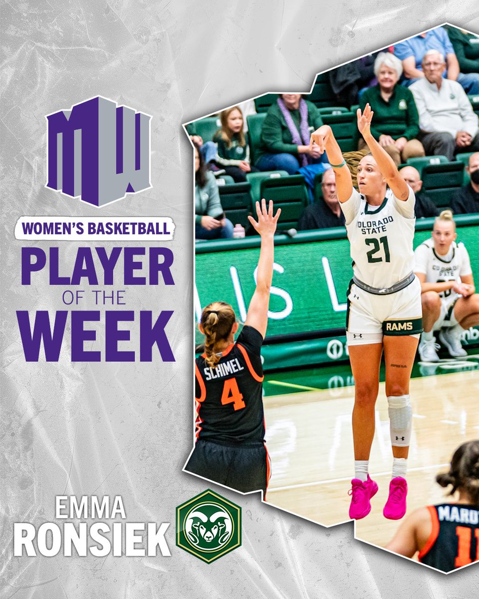 Emma Ronsiek is this week’s Women’s Basketball Player of the Week! Ronsiek led the Rams to a 2-0 week with wins over San Francisco and Oregon State. Against San Francisco, posted a team-high 18 points along with four rebounds and three assists👏 

#MakingHerMark | #MWWBB |