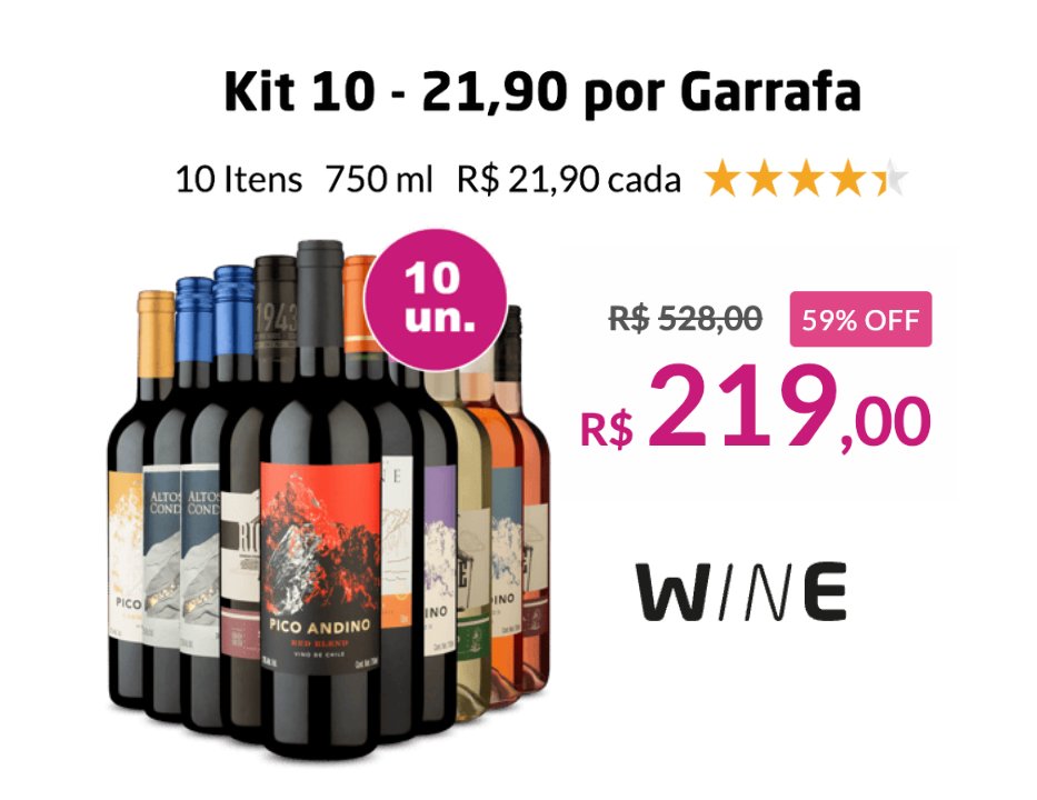 PROMO ABSURDA DA WINE
10 vinhos exclusivos por R$ 219

cada garrafa sai por R$ 21 🍷
bit.ly/4hMaAaa

•⁠ frete grátis
•⁠ ⁠não é assinatura
•⁠ ⁠vinhos exclusivos &amp; selecionados
