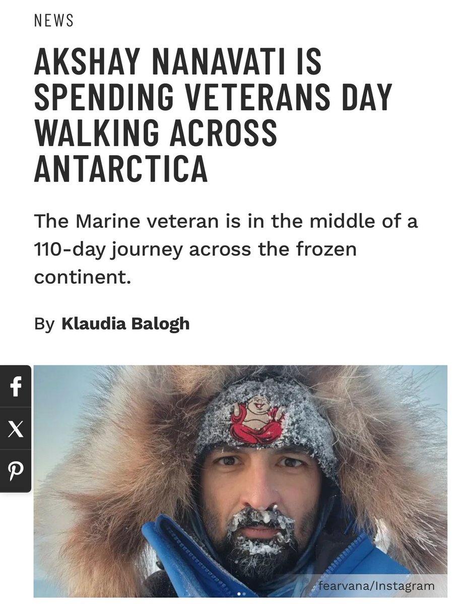 muscle_fitness's tweet photo. AKSHAY NANAVATI IS SPENDING VETERANS DAY WALKING ACROSS ANTARCTICA

The Marine veteran is in the middle of a 110-day journey across the frozen continent.
By Klaudia Balogh
@bylinebyklaudia 

Read Article: https://t.co/jyYTfchV4P 
@muscleandfitness @muscleandfitnesshers 

#athletenews #celebritynews #fitnessnews #inspiration #medianews #motivation #successstories