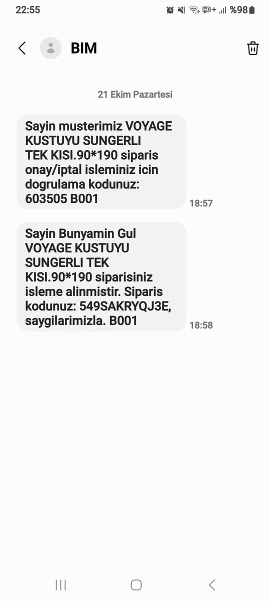 21.10.2024 bim esenler mahallesi Rıfat ılgaz caddesi bim mağazasından vermiş olduğum sipariş'ten hiç bir haber yok müşteri hizmetlerine ulaşılamıyor daha doğrusu ulaşabileceğimiz bir numaranız dahi yok mağduriyetimi n giderilmesini istiyorum. <a href="/bimturkiye/">BİM Türkiye</a> <a href="/ticaret/">T.C. Ticaret Bakanlığı</a>