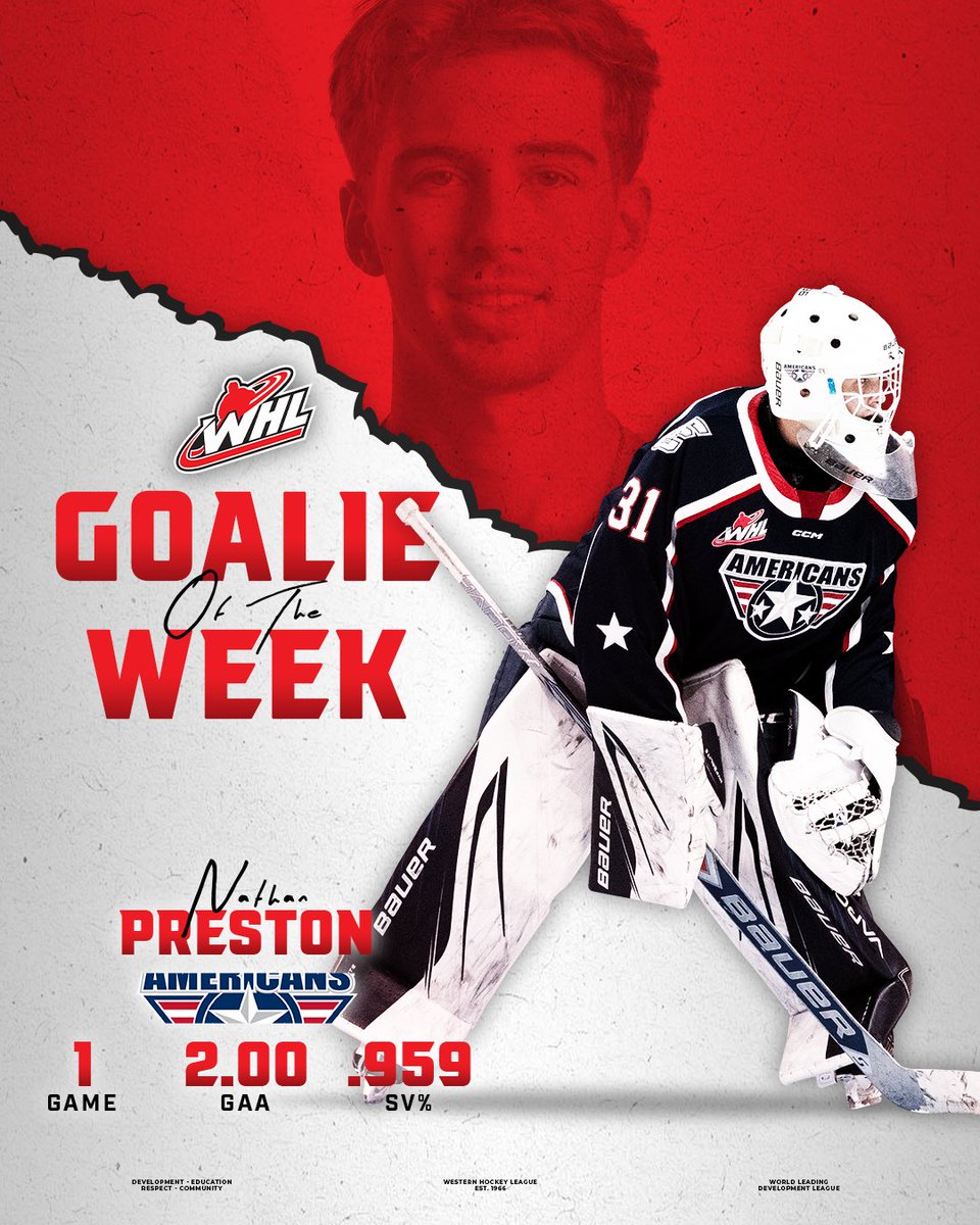 The Preston household can't stop winning!

Just days after his brother, Mathis Preston, won gold at the #WorldU17 Challenge, Nathan Preston is also being celebrated for stellar weekend as the WHL's Goalie of the Week.

📝 | tinyurl.com/yc6x9svz

<a href="/TCAmericans/">Tri-City Americans</a>