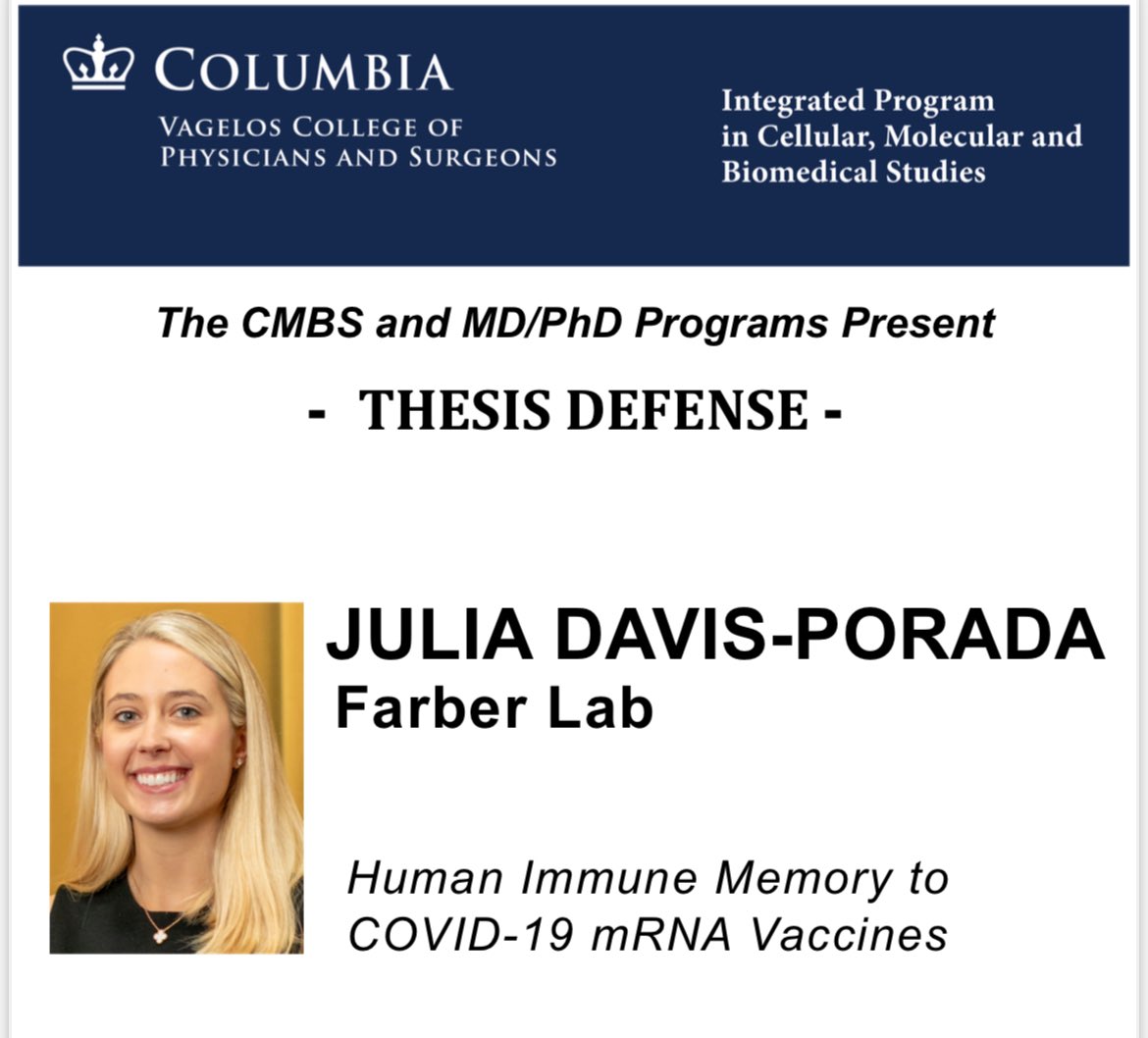 Columbia CMBS (@columbiacmbs) on Twitter photo Join us tomorrow, November 12th, at 10 AM for the Thesis Seminar of Julia Davis-Porada from the <a href="/DonnaFarber3/">Donna Farber</a> lab! See Basic Sciences Weekly Calendar for location. Join us tomorrow, November 12th, at 10 AM for the Thesis Seminar of Julia Davis-Porada from the <a href="/DonnaFarber3/">Donna Farber</a> lab! See Basic Sciences Weekly Calendar for location.