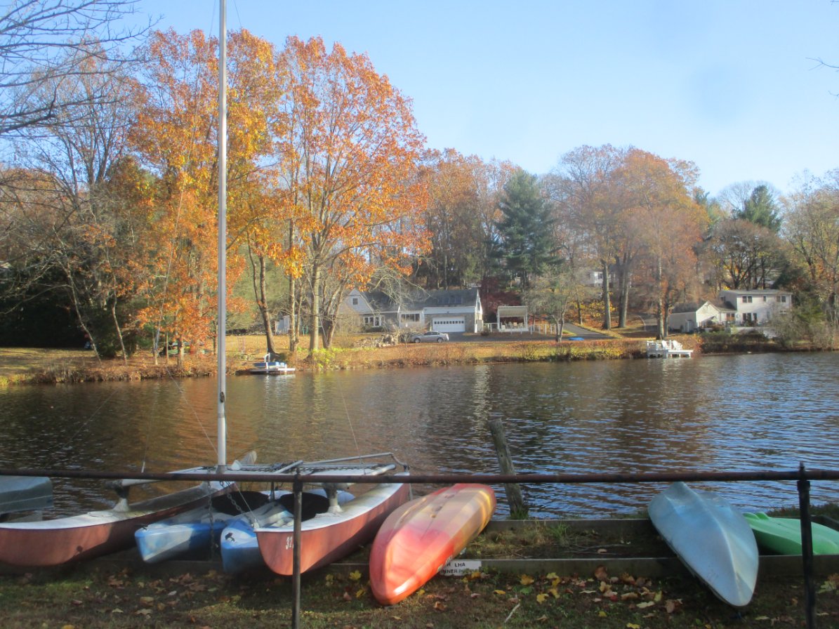 11/11/24 @ 3:00 p.m. EST: The air temperature is 67° F with a 45° dew point and a gusty west breeze under a mix of sunshine and clouds at Samp Mortar Lake in Fairfield.