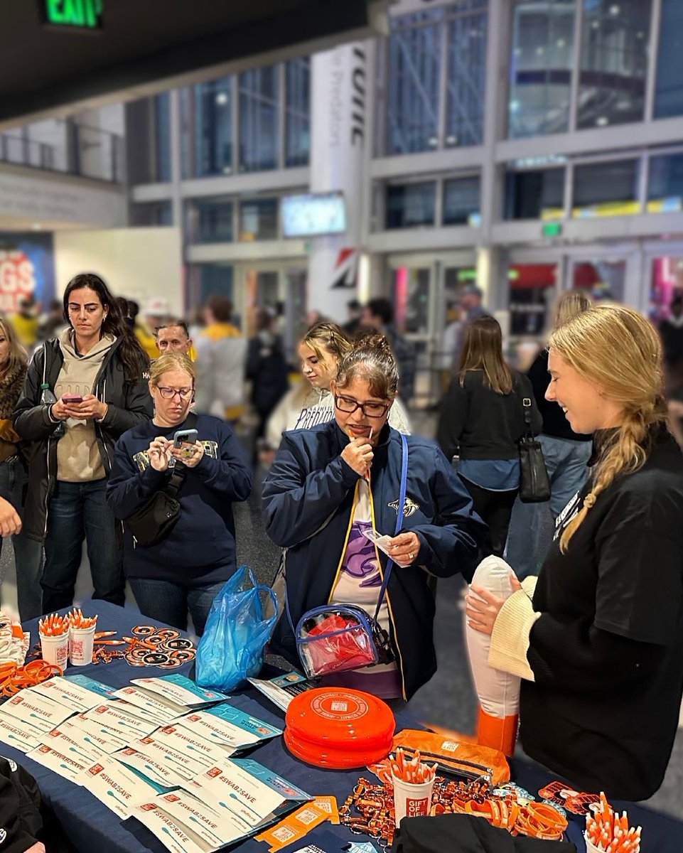 GiftofLife's tweet photo. 🏒 Last week, we #IcedOutBloodCancer with the @PredsNHL for #HockeyFightsCancer month!

Thank you to the #NashvillePredators and those in attendance at Bridgestone Arena for your support in our lifesaving mission. 🧡

#CureBloodCancer #Swab2Save #LifeSaved #LifeGiven https://t.co/nUzXQED7Sj
