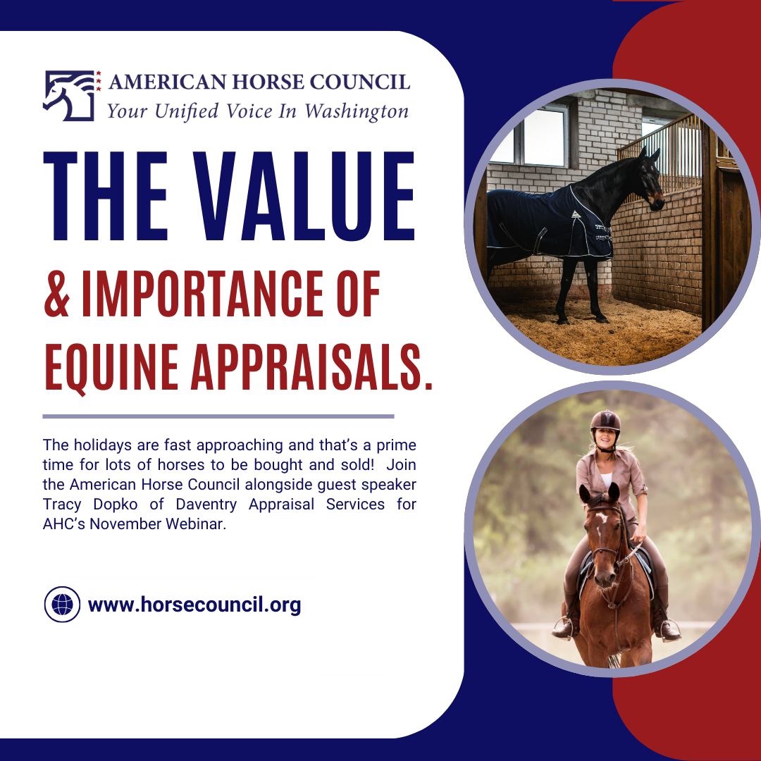 daventryequine's tweet photo. A huge thanks to American Horse Council for reaching out to appraiser Tracy Dopko and asking her to speak to their audience about equine appraisals. Always so much to learn! https://t.co/0A0EyMKPuH