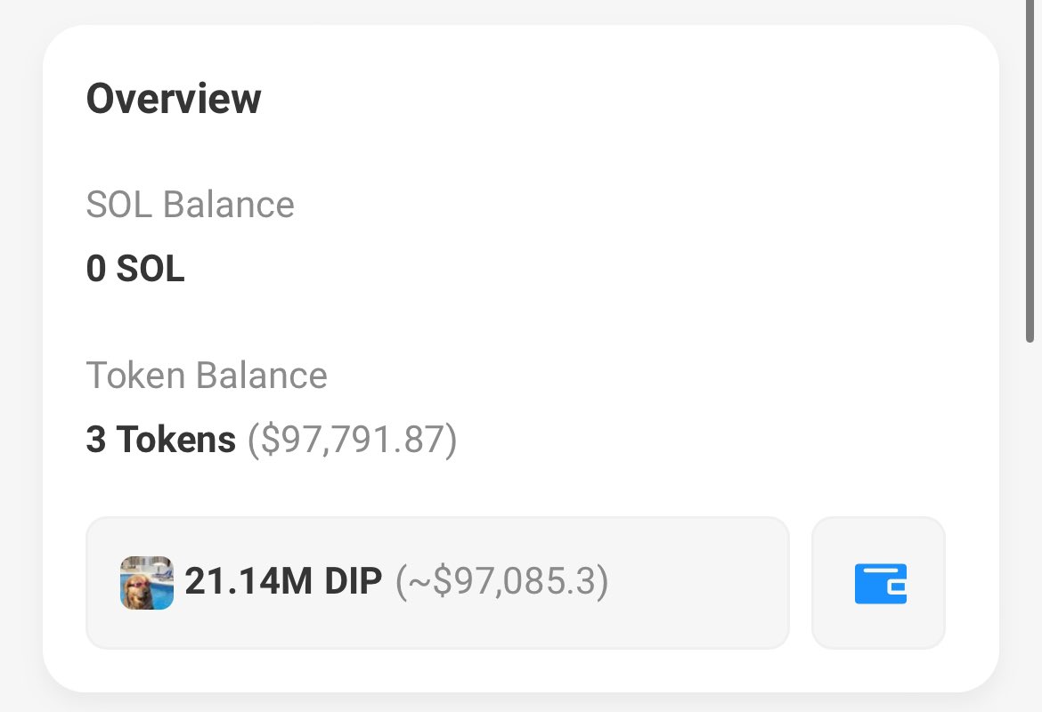 By the way this is how the $DIP treasury wallet looks like. 

More than 2% of the supply, $100k ready for marketing activations, CEX, MM etc. 

We are more than ready for everything coming and guess what? I’m down to add even more to it.