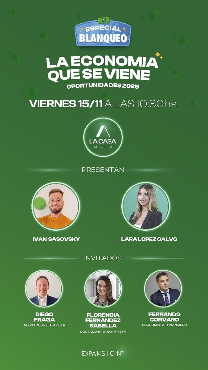 Se viene un nuevo streaming este viernes.

Yo lo denominaría: la economía en la era de los pelucas. 

Vamos a hablar de todo: Argentina, blanqueo, inversiones, oportunidades, FMI, inflación, reactivación, ahorros.

Por <a href="/somoslacasaok/">LA CASA Streaming</a> <a href="/Laralopezcalvo1/">LLC Finanzas</a> <a href="/ivansasovsky/">Iván Sasovsky 🚀</a> <a href="/FlorFdezSab/">Florencia Fernandez Sabella</a>
