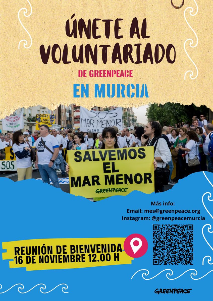 Este sábado ven a conocernos!!! 
Eres de la Región de Murcia, y te gustaría informarte sobre nuestros proyectos en la región? 
Anímate y te lo contamos nosotr@s mism@s.

Para más información el siguiente enlace:
greenwire.greenpeace.es/group/greenpea…

#greenpeace #murcia #volunteer
