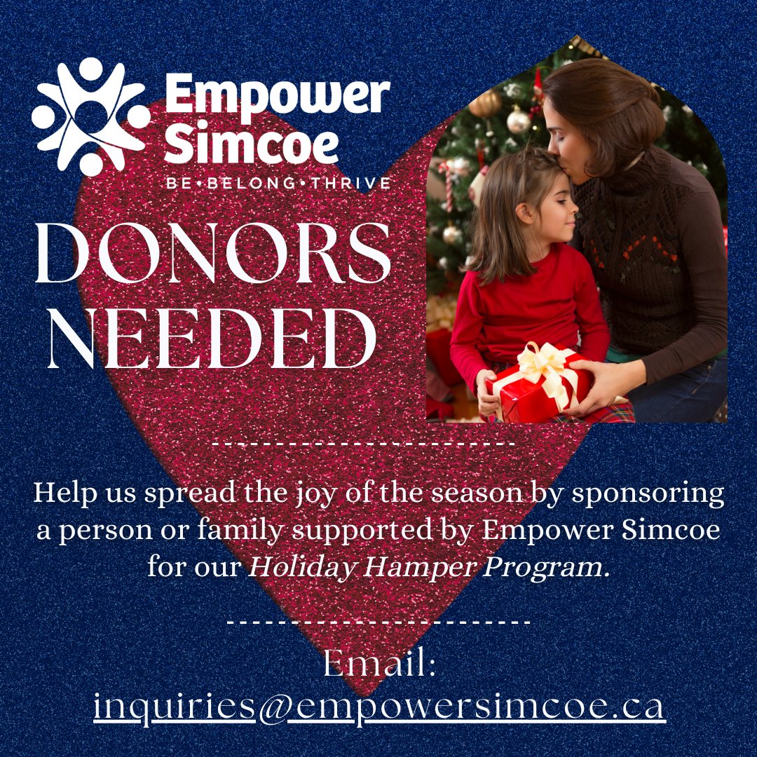 EmpowerSimcoe's tweet photo. Your generous donations of new, wrapped gifts—like toys, art supplies, clothing &amp; gift cards—will bring smiles to children and adults supported by Empower Simcoe. Interested in making a difference? Contact us to find out how you can help.
#EmpowerSimcoe #HolidayHampers https://t.co/eornnERBEg