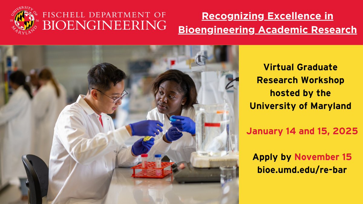 There is still time to apply to join us for Recognizing Excellence in Bioengineering Academic Research, a virtual graduate student workshop hosted by BIOE on January 14–15, 2025! 

Apply at: bioeumd.wufoo.com/forms/qmipqkq1…
