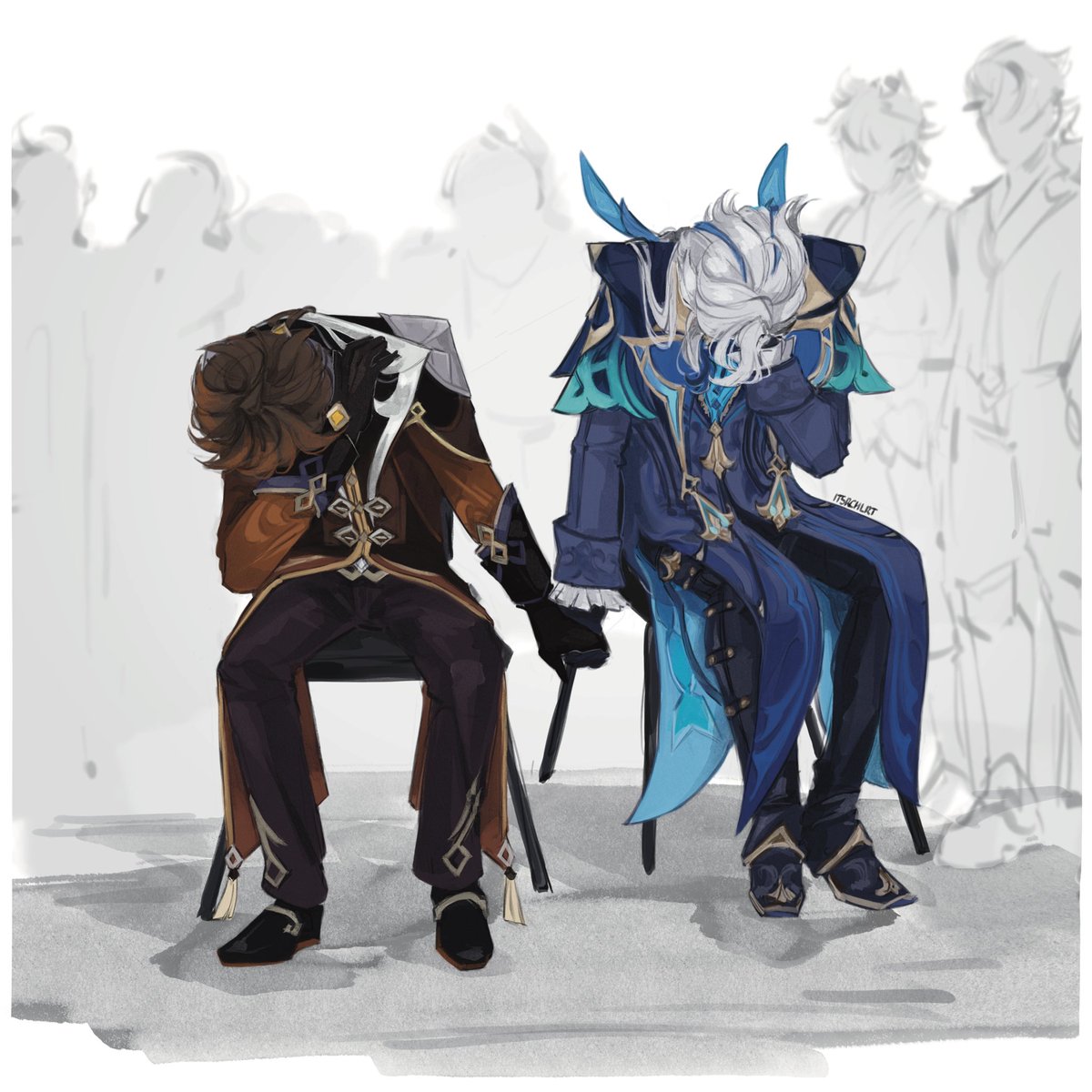 -Two dragons forced to hold hands as a punishment for fighting-

#Neuvillette #Zhongli #Genshinimpact