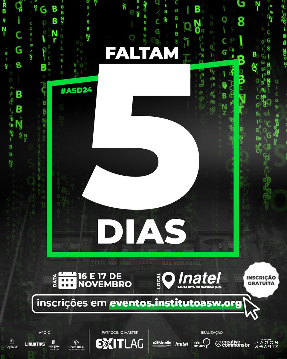 institutoasw's tweet photo. 🔔 Faltam apenas 5 dias para o Hackathon Aaron Swartz Day! 🔔

Prepare-se para dois dias intensos de inovação, colaboração e conhecimento livre! https://t.co/mXC9td3N0J